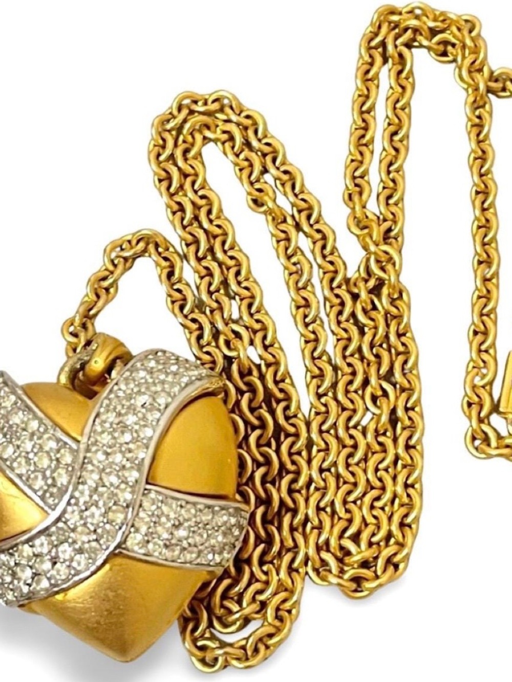 Givenchy Gold-Tone Heart Pendant Necklace with Crystal Ribbon